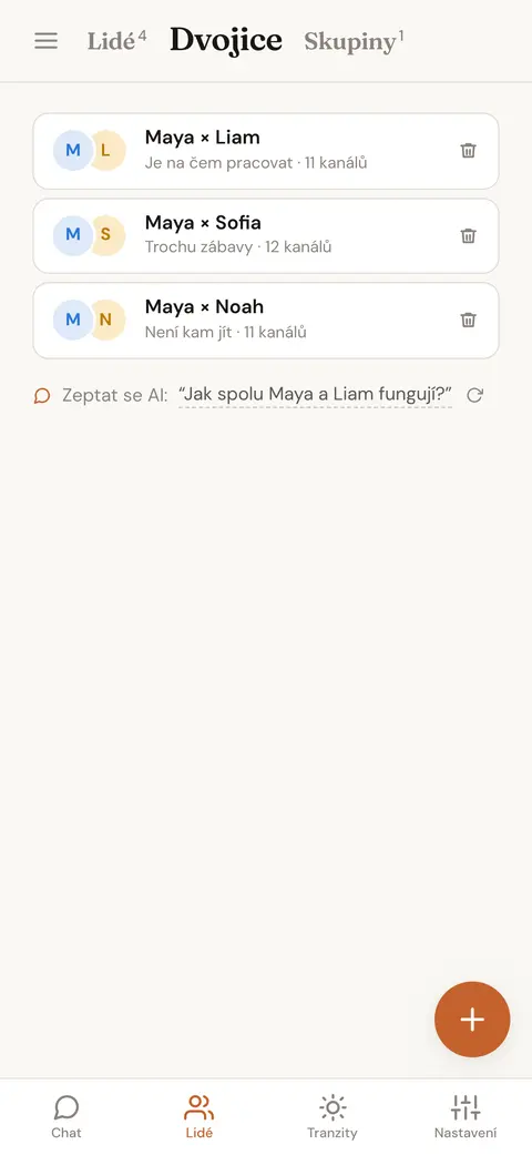 Výběr dvou uložených osob k porovnání, jedno místo je obsazené a druhé čeká na výběr