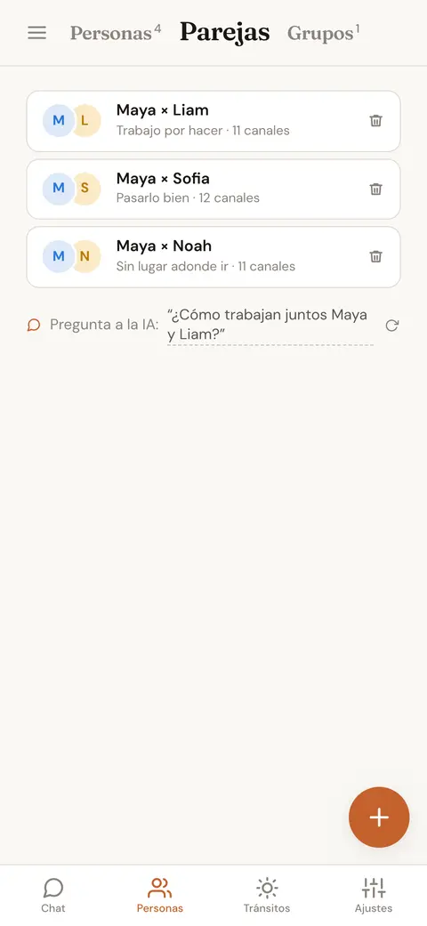 Eligiendo dos personas guardadas para comparar, con un hueco ocupado y otro por elegir