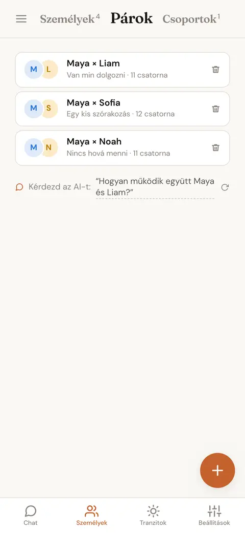 Két elmentett ember kiválasztása összehasonlításra: az egyik hely kitöltve, a másik még üres