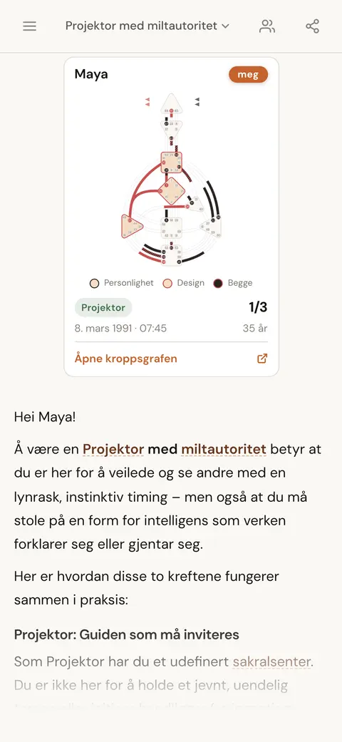 KI-chat som svarer på hva det betyr å være en projektor med miltautoritet, med personens kartkort over svaret