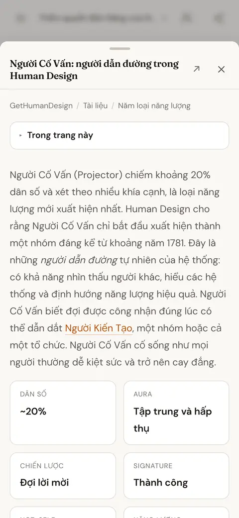 Bài viết trong thư viện kiến thức về loại năng lượng Người Cố Vấn, mở bên trên câu trả lời trong cuộc trò chuyện có liên kết đến bài viết