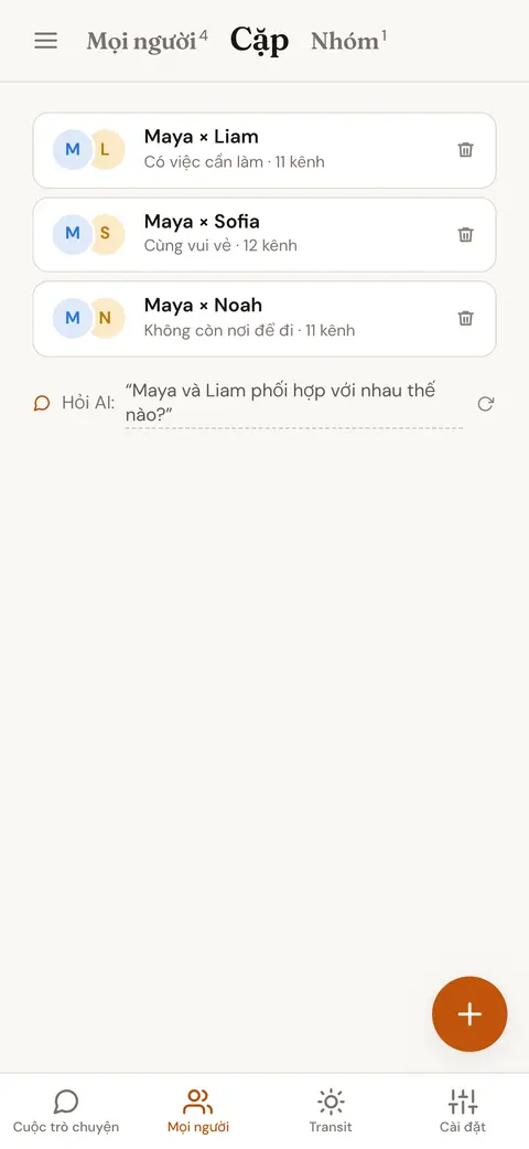 Chọn hai người đã lưu để so sánh, một vị trí đã có người và vị trí còn lại đang chờ chọn